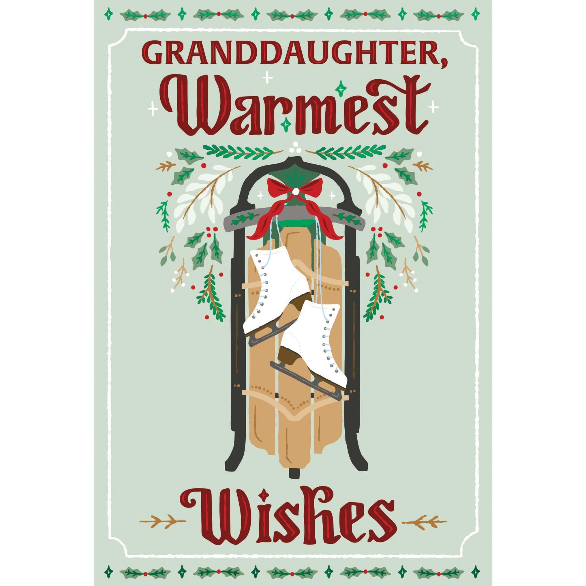 Pictura Warmest Wishes Sled Christmas Card featuring festive holiday design for granddaughter, seasonal greeting card.